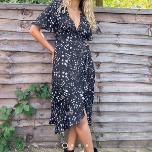 Black and purple wrap dress